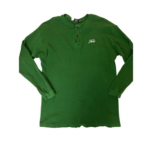 FUBU The Collection Henley Shirt XXL Green Long Sleeve Waffle Knit Thermal - Picture 1 of 6
